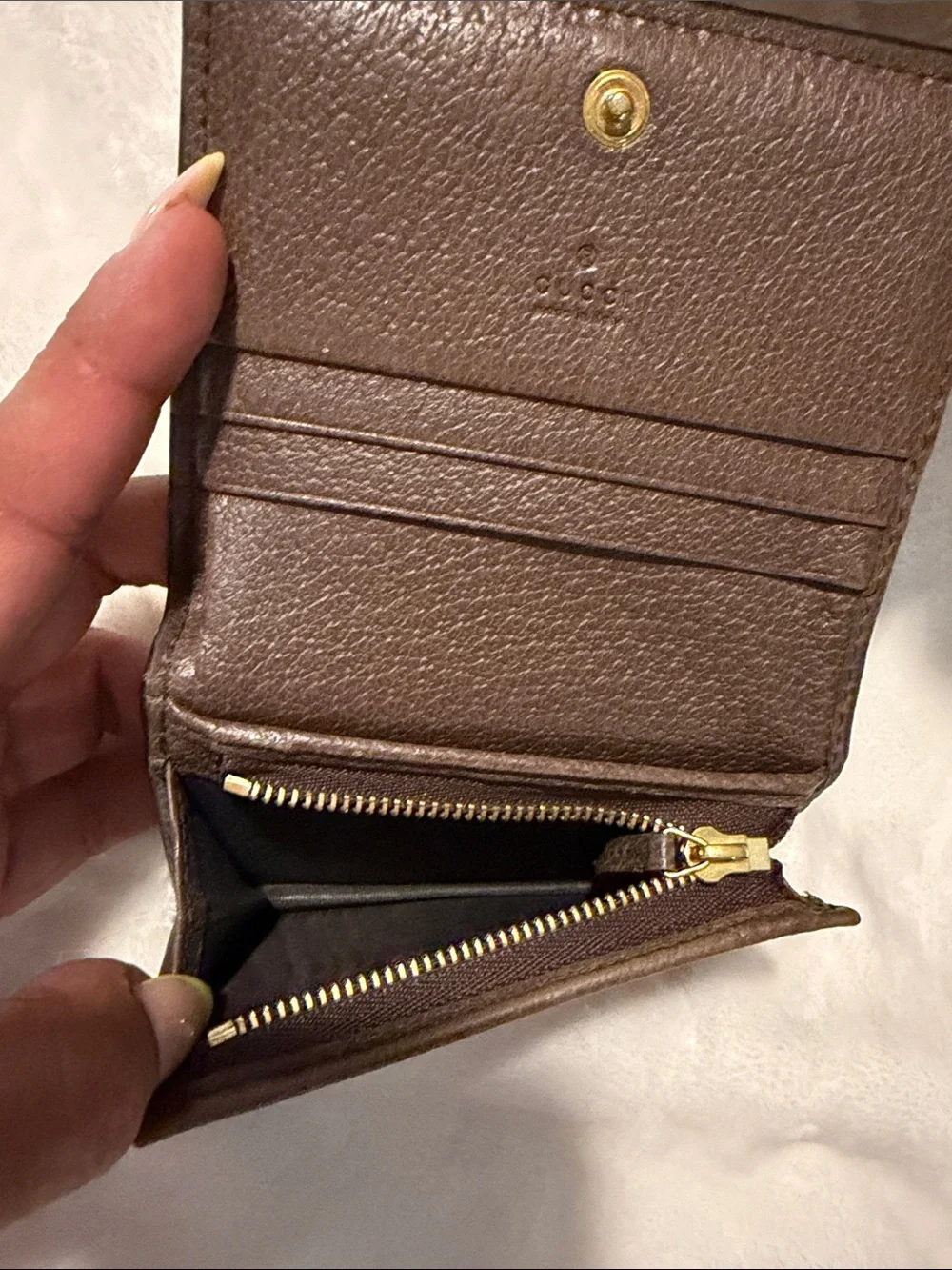 Gucci Ophidia GG Supreme Bi-Fold Card Case Wallet Brown
